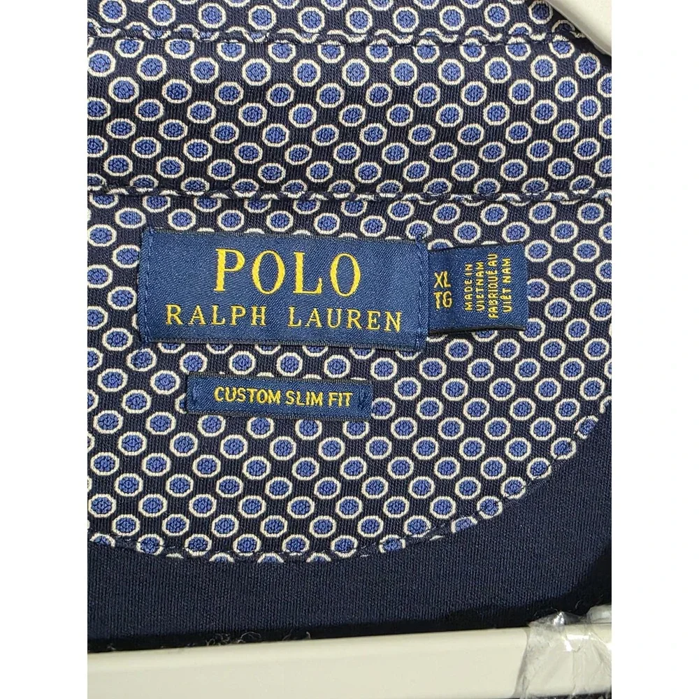 Polo Ralph Lauren Polo Shirt Mens XL Blue Custom Slim Fit Geometric Print Cotton